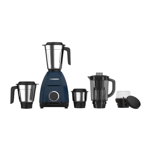 Crompton DX 750W Mixer Grinder with 5 Jars| 3 Stainless Steel Jars, 1 Blender Jar with Fruit Filter & 1 Grind & Store Jar | Powertron Motor | 2 Years 