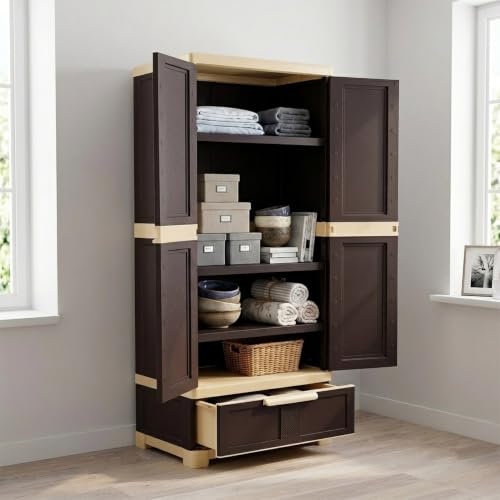 Nilkamal Freedom FMDR1BE Plastic Storage Wardrobe with 1 Bottom Drawer and Clothes Organizer |3-Year Warranty|Almirah for Home, Living Room, Bed Room|