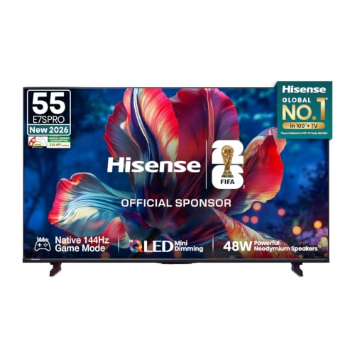 Hisense 55 Inch 55E7S Pro | Mini Dimming | Hi-QLED | Native 144Hz Game Mode | 48W Powerful Speakers | Gaming in Dolby Vision | Hands-Free Voice Contro