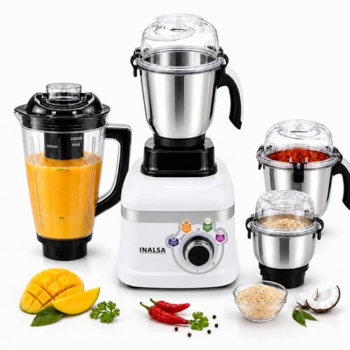 INALSA Mixer Grinder|900W|4 Jar|7 Yr Warranty On Motor|Triton MG | Suitable for Dry Grinding, Wet Grinding, Blending & Chutney And Fruit Filter Jar fo