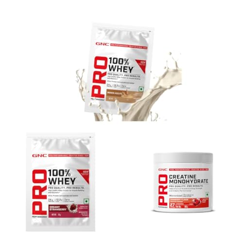 GNC Berry Fusion Strength Stack | Mawa Kulfi + Strawberry Whey Protein + Cranberry Creatine | Muscle Recovery & Strength Combo