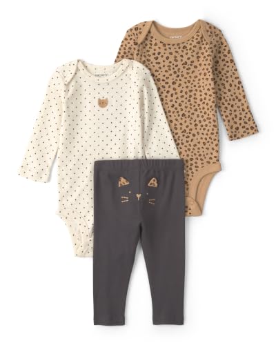 Carter's Conjunto de 3 peças de body para meninas, marrom creme preto leopardo, 24 meses