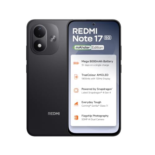Redmi Note 17 5G (Dark Night, 8GB RAM, 128GB ROM) | 8000mAh Battery + 45W Fast Charging | 6.99" TrueColour AMOLED | Snapdragon 4 Gen 4 | 50MP Dual AI 