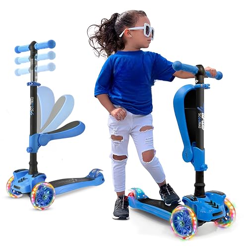 Hurtle Roller Kinder ab 2 Jahre - 3-Rad mit Klappsitz - LED Leuchträdern - Höhenverstellbar - Tretroller für Indoor & Outdoor - Mädchen & Jungen