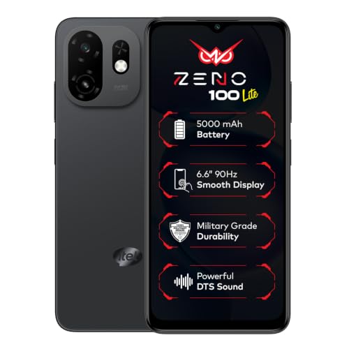 Zeno 100 Lite | UNISOC Octa-Core Processor | 2GB + 4GB RAM 64GB Storage | 5000mAh Battery | 6.6" HD+ 90Hz Display | DTS Sound | Pure Black