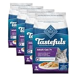 Blue Buffalo Tastefuls Chicken & Brown Rice Senior Dry Cat Food, 7 Pound (Pack of 4)