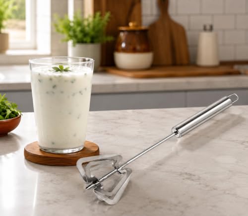 Clazkit Stainless Steel Hand Push Whisk Blender | Manual Egg Beater & Milk Frother | Semi-Automatic Rotary Whisk for Eggs, Cream, Coffee & Baking