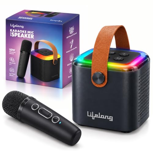 Lifelong Karaoke Mic with Speaker | 10W Bluetooth Speaker with Wireless Mic, Voice Effects, RGB LED | Upto 8Hr Playtime with USB Type-C Charging | Min