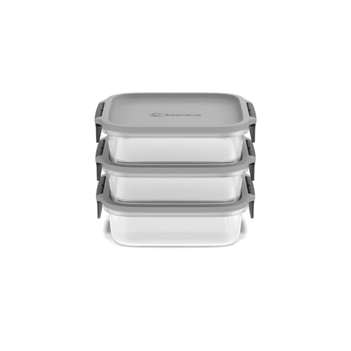 Electrolux Kit 3 Potes Herméticos de Plástico Cinza, 1,95L | Multiuso, Vedação Silicone, Safelock, Empilhável e Modular, para Armazenamento de Alimentos