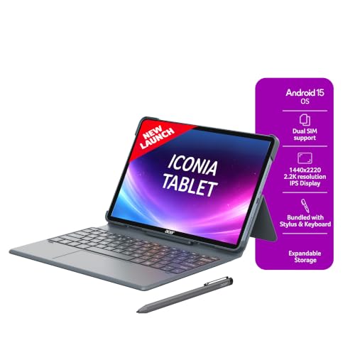Acer Iconia Tab11 with Stylus & Keyboard | 11.45" | 2.2K IPS Display, 450 Nit | Quad Speakers | 8GB + 256 GB (Expandable) | Wi-Fi + (Calling) | Finger