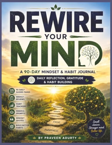 Rewire Your Mind: A 90-Day Mindset & Habit Journal | Daily Reflection, Grat...