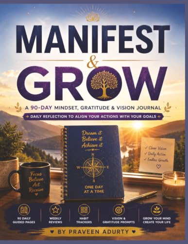 Manifest & Grow: A 90-Day Mindset, Gratitude & Vision Journal | Daily Refle...