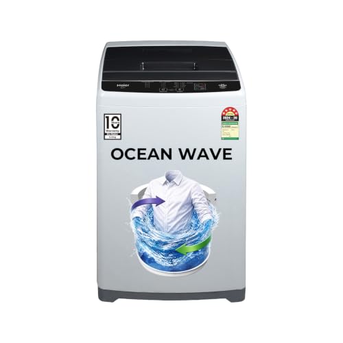 Haier 7 Kg 5 Star Fully Automatic Top Load Washing Machine with Oceanus Wave Drum, Magic Filter, 8 Wash Programs (HWM70-AEN, Moonlight Silver, Stainle