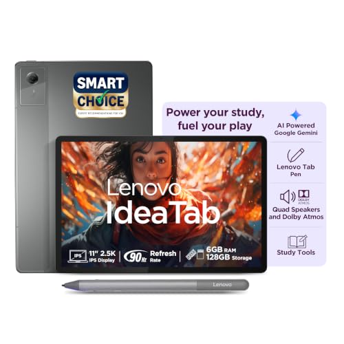 Lenovo Idea Tab (Smartchoice) with Tab Pen | WiFi Only |11" 2.5K IPS Display |6GB RAM + 128GB ROM (Expandable Upto 2TB)| MediaTek Dimensity 6300|