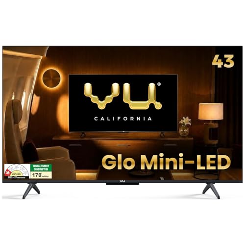 Vu California 108cm (43 inches) Glo MiniLED Google 4K TV VUGLOMINILED 2026 | 600Nits HDR Brightness QLED Picture I 2xSpeaker+2xWoofer 50W VuFX Sound
