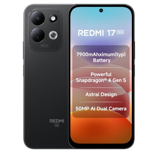 Redmi 17 5G (Absolute Black, 6GB RAM, 128GB ROM) | 7900mAh Battery + 45W Fast Charging | 6.9" 120Hz Adaptive Display | Snapdragon 4 Gen 5 | 50MP Dual 