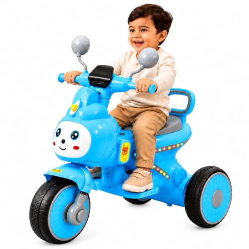 Blue Electric Ride-On for Kids | Battery Powered Toy with LED Lights | Auto Cut Charging | Bluetooth Music System | Outdoor Riding Toy | Fun Electric 