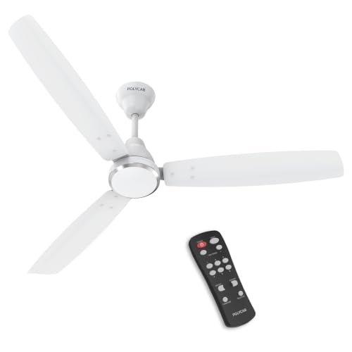 Polycab Wizzy Vibe 1200mm 5-Star BLDC Ceiling fan for Home with Remote| Energy Saving | High Air Delivery | 3+1 yr Warranty [Matt White]