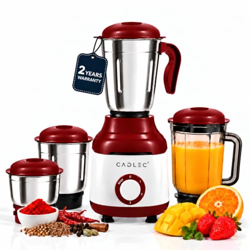 CADLEC MixCraft 750W Mixer Grinder with 4 Jars | Multi-Purpose Mixer, Blender & Juicer | Powerful Motor for Grinding, Blending & Juicing | Durable ABS