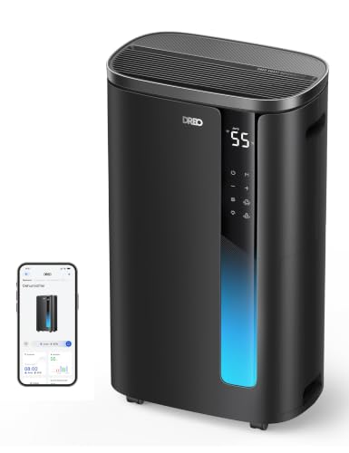 30,00€ Coupon! DREO Smart Luftentfeuchter mit App & WLAN, 30L/24H, 6.5L Tank, 41dB leise, 3 Modi, Timer, für Schlafzimmer, Bad & Keller bis 55㎡, Wäschetrocknung mit Ablaufschlauch, automatische Feuchtigkeitsregelung