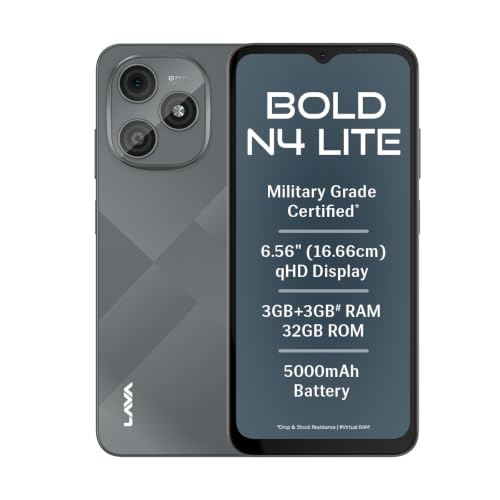 Lava Bold N4 Lite (Ghost Silver, 3GB RAM, 32GB Storage) | 6.56" HD+ Display | 8MP Rear Camera | 5000 mAh Battery | Free Service @ Home | Fingerprint R