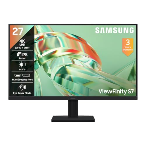 Samsung 27 Inch 4K ViewFinity S7 Monitor | 4K (3840 x 2160) | IPS Panel | 1.07 Billion Colors | Ports-HDMI/DP/Headphone |HDR10|sRGB 99%| PIP & PBP |Ga