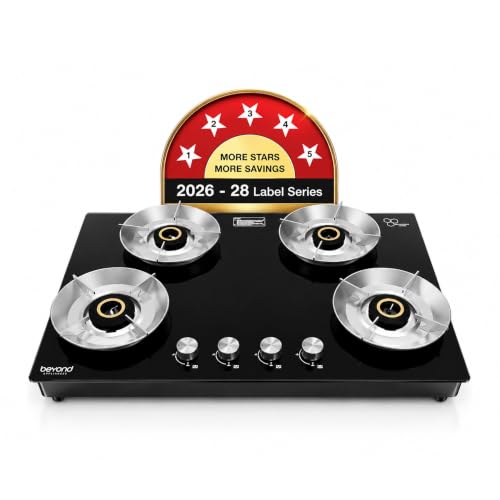 Beyond Appliances Quantum 4 Burner | Gas Saver Stove | 5 Star Energy Rated | 5 Year Warranty | 77% Energy Efficient| Full Brass burners | LPG & PNG | 