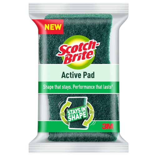 Scotch-Brite Active Pad, 6.5 x 10.9 cm, Green Scrub Pad for Kitchen Cleaning, Long-Lasting Shape and Performance, 1 N