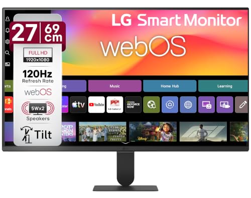 LG 27U511SB 69 cm (27 Inch) Full HD (1920x1080) IPS Smart Monitor with webOS26, 120Hz, Wi-Fi, Bluetooth, Miracast, AirPlay, Speakers, HDMI, USB-A, Sli