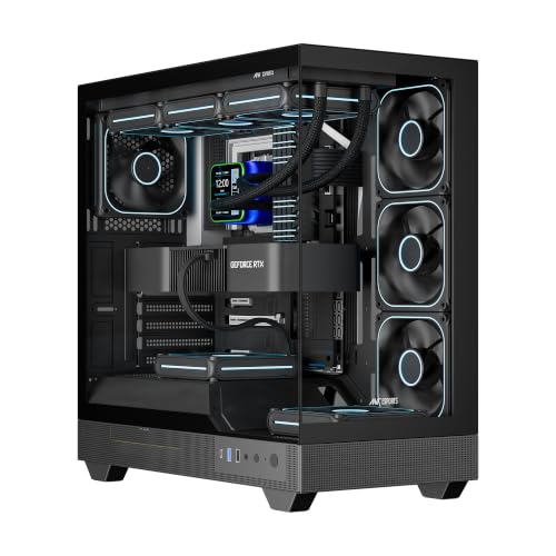 Ant Esports Crystal Neo Mid-Tower Gaming Cabinet - Black | Dual Tempered Glass 270° Ultra-Wide View | Pre-Installed 6 x 120mm Fans | USB Type-C | 360m