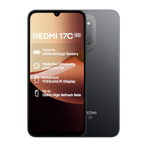 Redmi 17C 5G (6GB + 128GB) Dark Night | mAhssive 6000mAh Battery | 33W Fast Charging | MediaTek Dimensity 6300 | 17.53cm(6.9) 120Hz Display | 50MP AI 