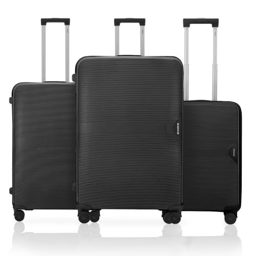 Parabola 3-Piece Luggage Set Haileys Black Polypropylene Hard Shell Suitcase Set - Premium Travel Trolley Bags with 8 Spinner Wheels, Number Lock & Wa