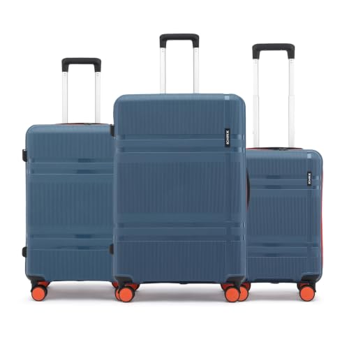 Helium 3-Piece Luggage Set Blue Polypropylene Hard Shell Suitcase Set - Premium Travel Trolley Bags with 8 Spinner Wheels, Number Lock & Water Resista