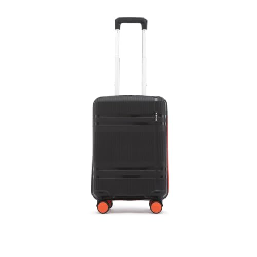 HRX Helium Cabin Size Haileys Black Polypropylene Hard Shell Suitcase - Premium Travel Trolley Bag with 8 Spinner Wheels, Number Lock & Water Resistan