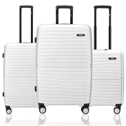 Kyoto 3-Piece Luggage Set White Polypropylene Hard Shell Suitcase Set - Premium Travel Trolley Bags with 8 Spinner Wheels, Number Lock & Water Resista