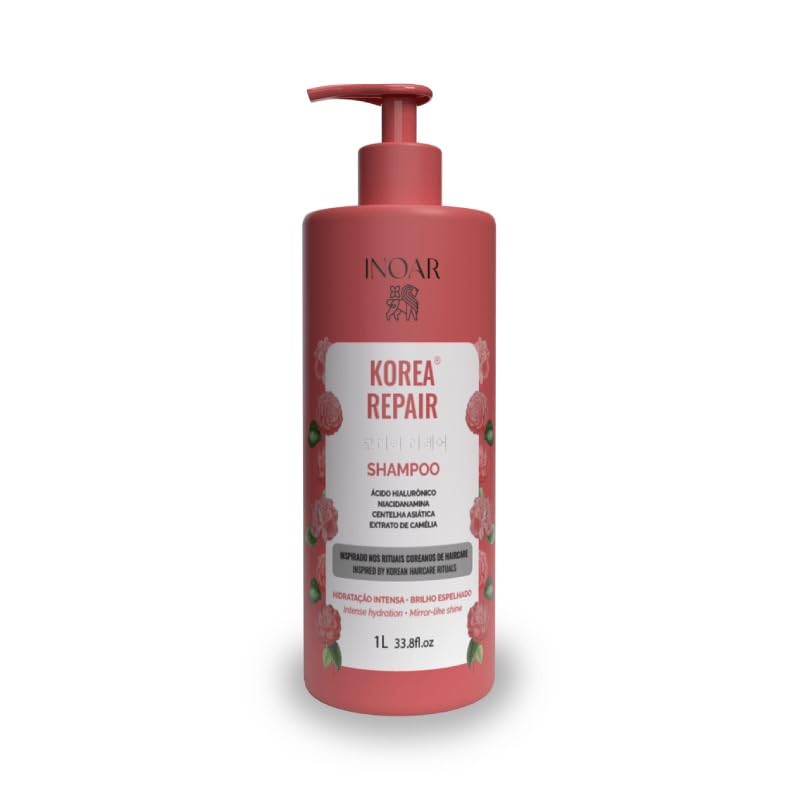 Inoar Korea Repair Shampoo 1L Ácido Hialurônico e Niacinamida | Centella Asiática, Extrato de Camélia, Limpeza Inteligente, Fios Macios e Brilhantes, Ritual Coreano
