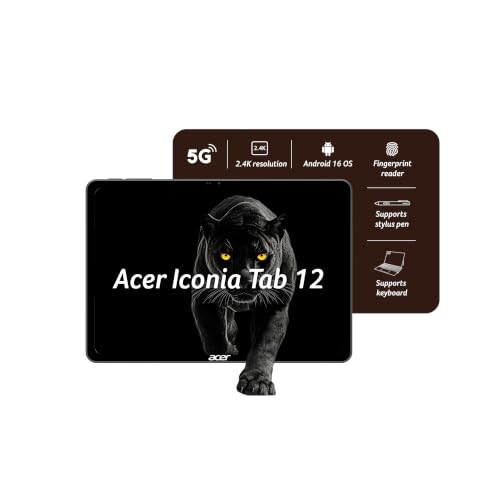 Acer Iconia Tab 12 5G| 12.2",2.4K 90Hz IPS Display,450 Nit |1W *4 PureVoice Stereo Speakers| 8GB + 128GB (Expandable) | Wi-Fi + 5G, Fingerprint Reader
