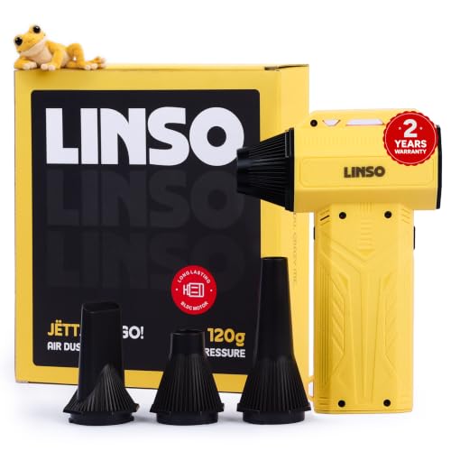LINSO JETT Electric Air Duster 80,000 RPM BLDC Motor, Overheat Protection | 2-Year Warranty | Cordless Mini Air Blower, 4 Nozzles, Type-C Charging, LE