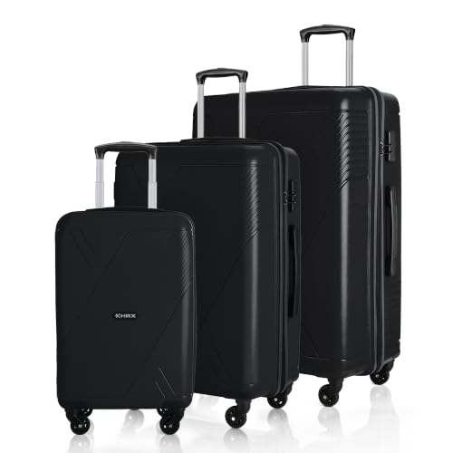 HRX Icon 3Pc Set Haileys Black Polypropylene Hard Shell Suitcase Set - Premium Travel Trolley Bags with 4 Spinner Wheels, Number Lock & Water Resistan