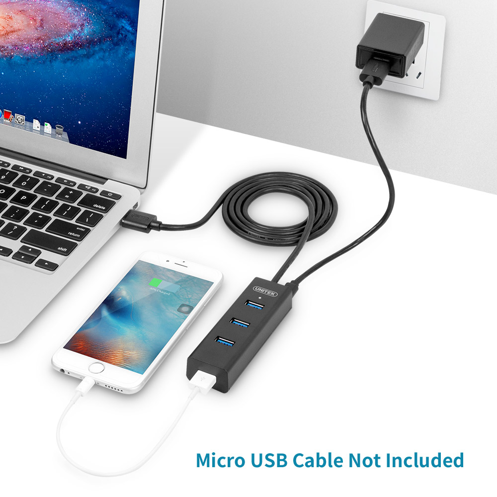 Unitek H1208B Hub USB 3.0/2.0 - 3 Ports USB 2.0 + 1 Port USB 3.0 + 1 Port USB-C - Aluminium - 20 Cm - 5 Gbit/s
