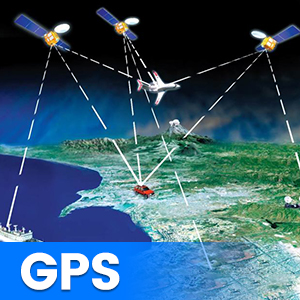 Graphic depicting GPS satellites orbiting Earth and connecting to a car