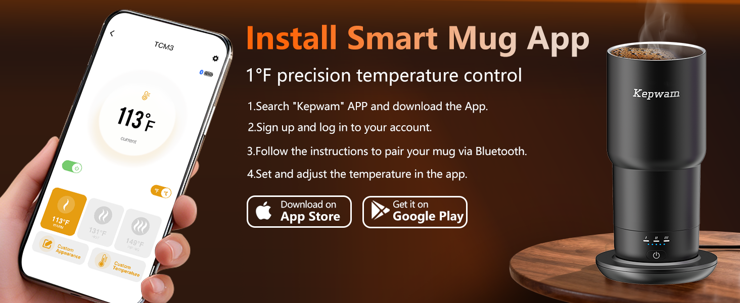 Kepwam App interface for temperature control
