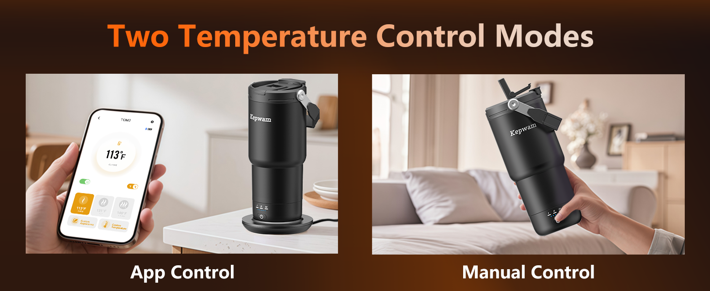 Kepwam T3 mug with manual control buttons and app control