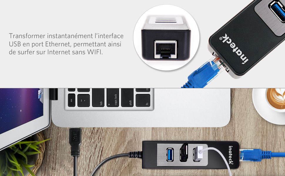 Inateck 3 ports USB3.0 HUB plus 1 RJ45 LAN Gigabit 10/100/1000