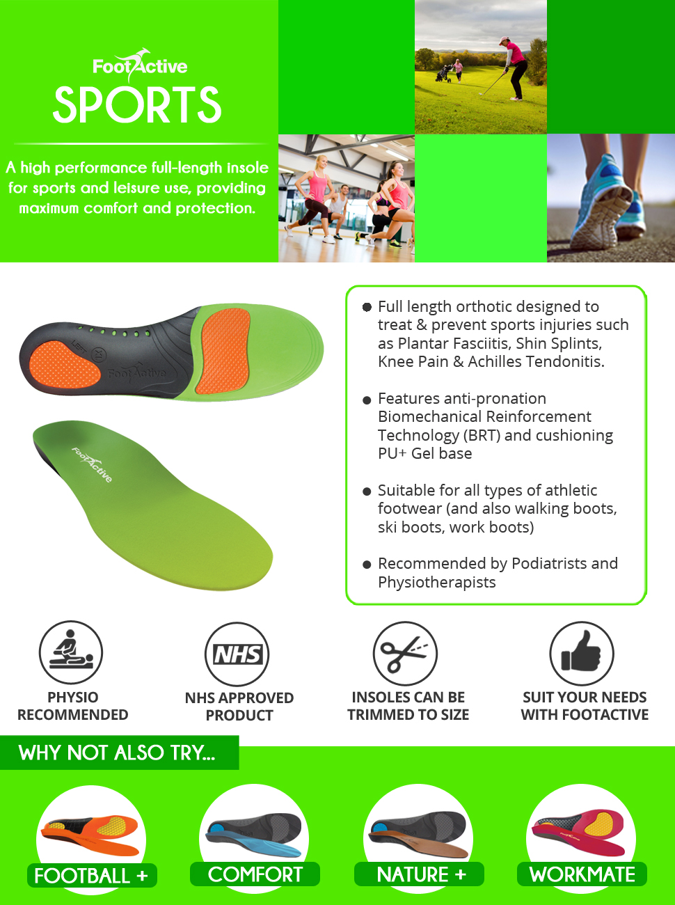 FootActive SPORTS Insoles HighImpact FullLength Advanced Orthotic