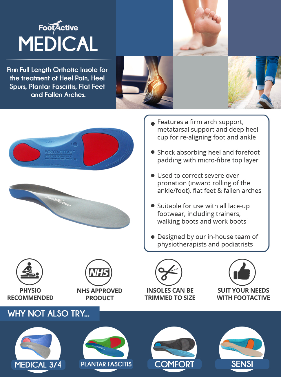 FootActive MEDICAL Insoles NHSAPPROVED FullLength Orthotic Insole