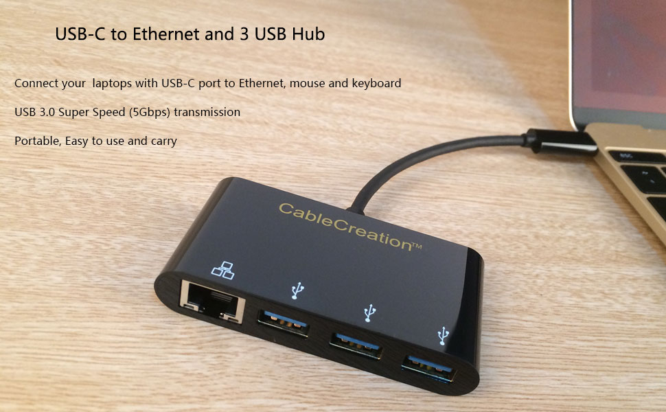 CableCreation USB 3.1 USBC to 3Ports USB 3.0 Hub+Gigabit