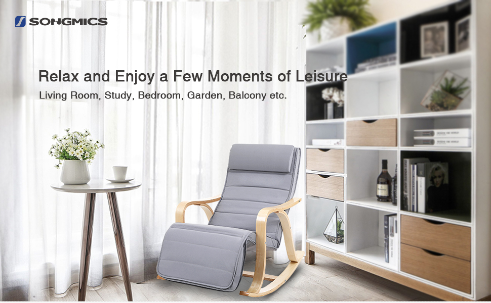 SONGMICS Solid Wood Rocking Chair Footrest with 5 Adjustable Heights ...