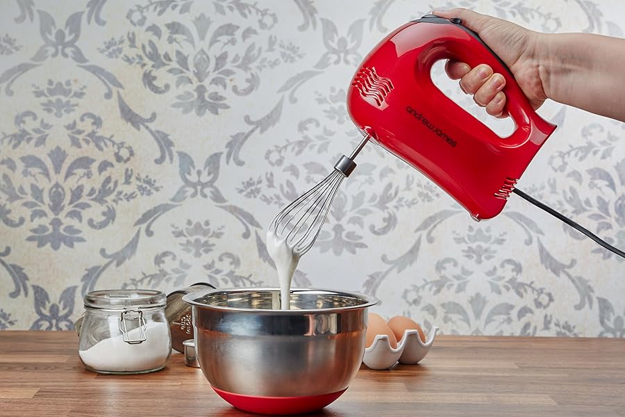 Andrew James Professional Hand Mixer in Red, 300 Watts Electric Mixer