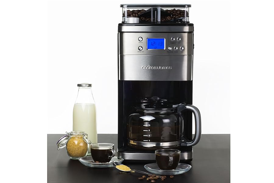 Andrew James Programmable Filter Coffee Machine with Integrated Bean